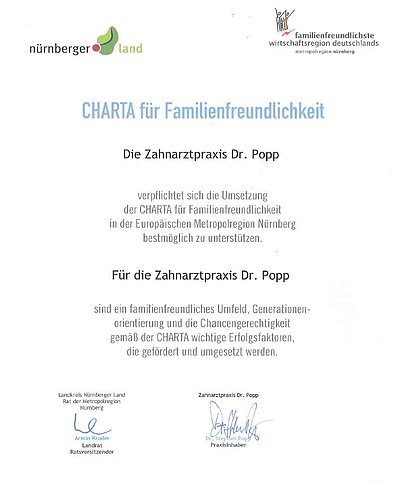 Urkunde Charta für Familienfreundlichkeit