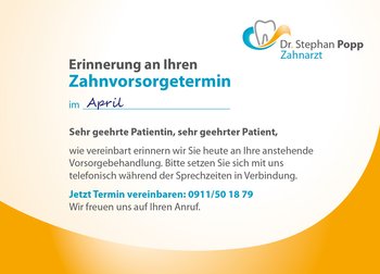 Service Terminerinnerung Recall Zahnvorsorge