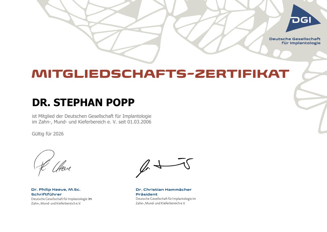 DGI Mitgliedschaft Zahnarzt Dr. Popp 2026