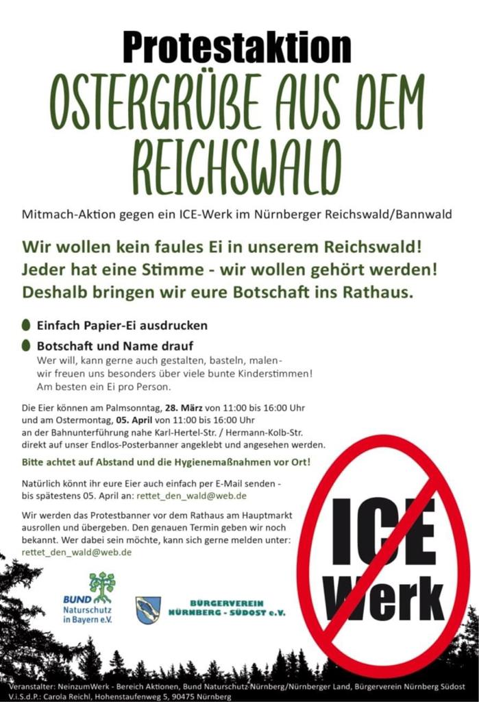 ICE Werk Nürnberg Protestaktion Ostergrüße aus dem Reichswald