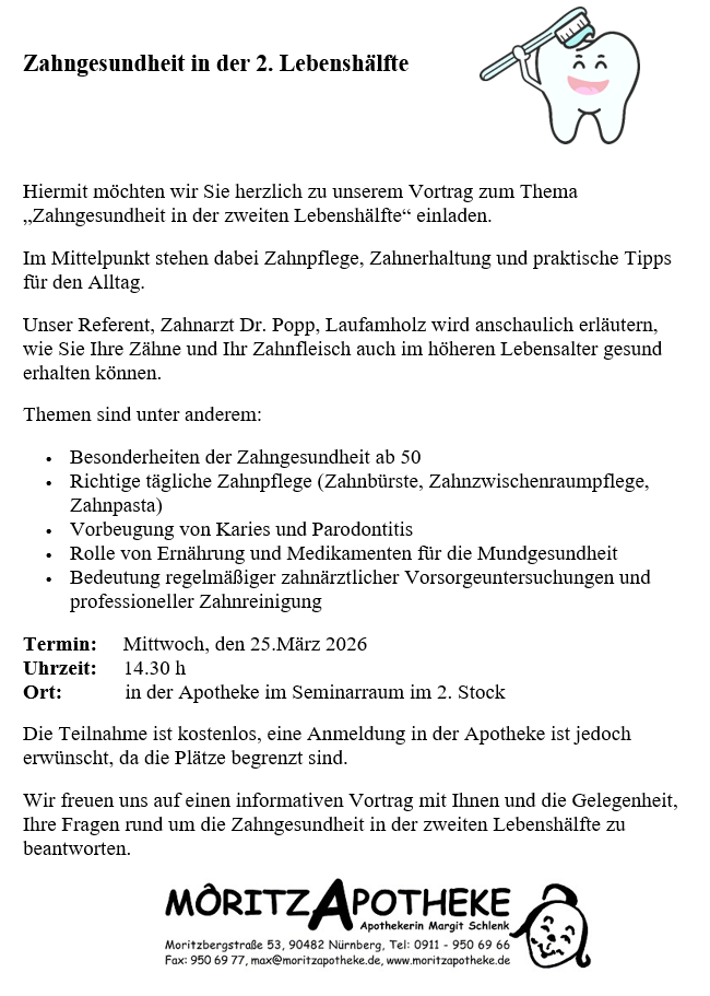Vortrag Zahnarzt Dr. Popp Moritz Apotheke Nürnberg Laufamholz